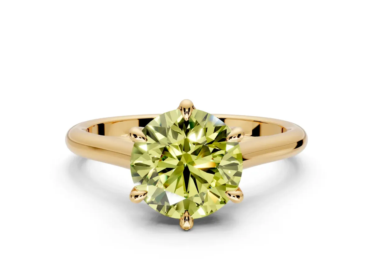 Solitaire Engagement Ring Setting for Fancy Yellow Round Cut Center with Cathedral Band and Prong Head in Yellow Gold