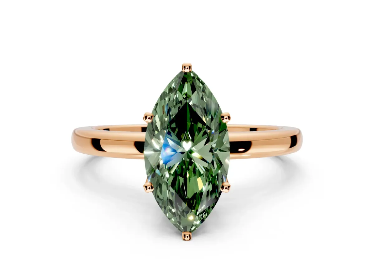 Solitaire Engagement Ring Setting for Fancy Green Marquise Center with Plain Band and Tulip Prong Head in Rose Gold