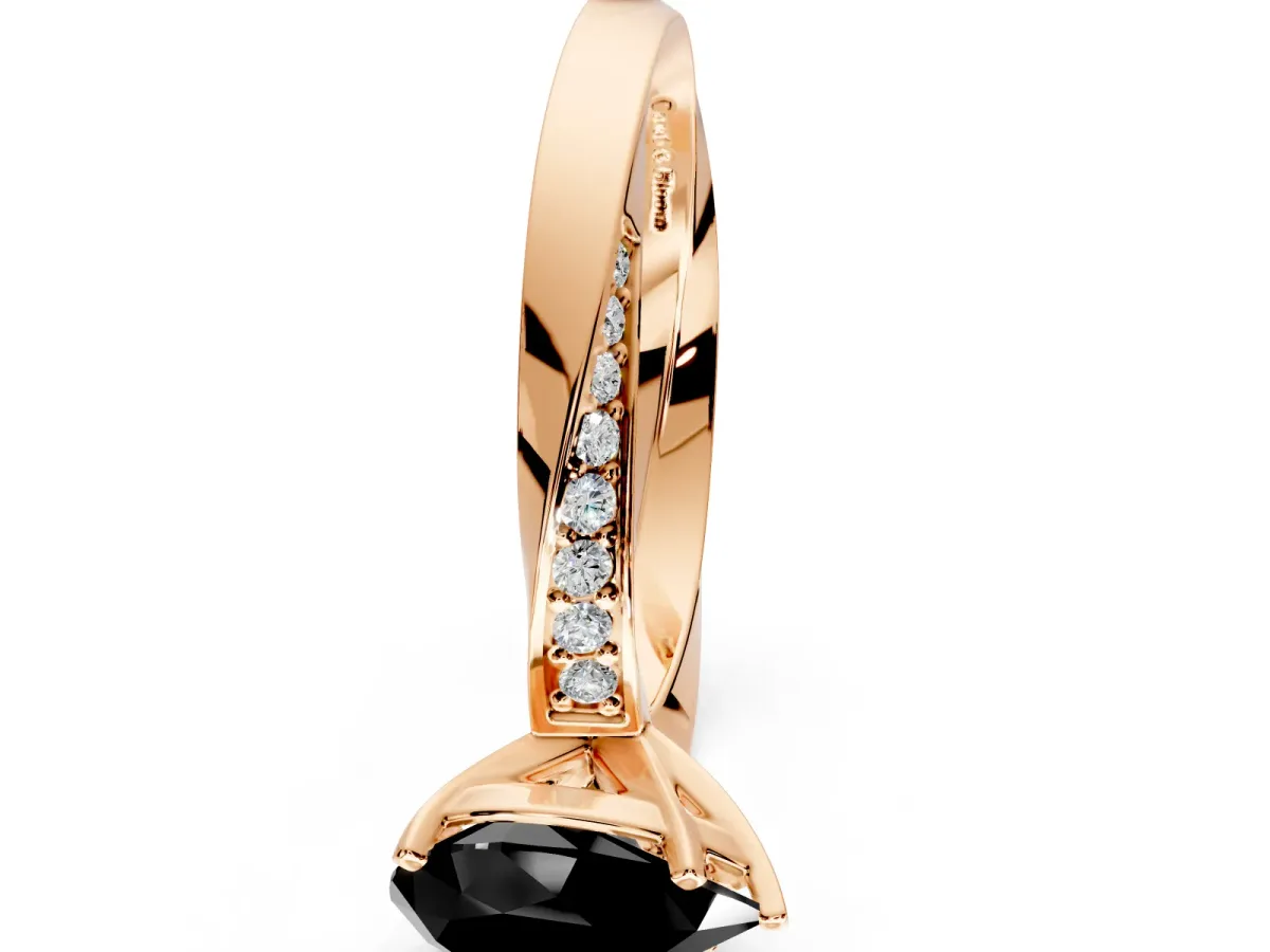 Side Accent Engagement Ring Setting for Fancy Black Pear-Shaped Center with Accent Shoulders and Prong Head in Rose Gold