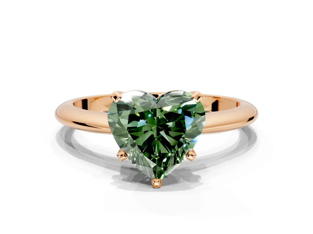 Solitaire Engagement Ring Setting for Fancy Green Heart-Shaped Center with Knife Ridge Band and Claw Prong Head in Rose Gold