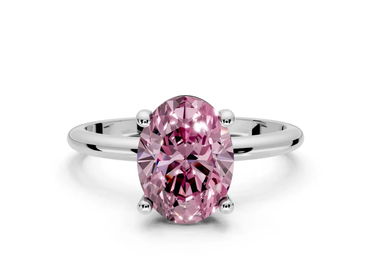 Minimalist Solitaire Engagement Ring Setting for Fancy Pink Oval Center with Thin Band and Prong Head in Platinum