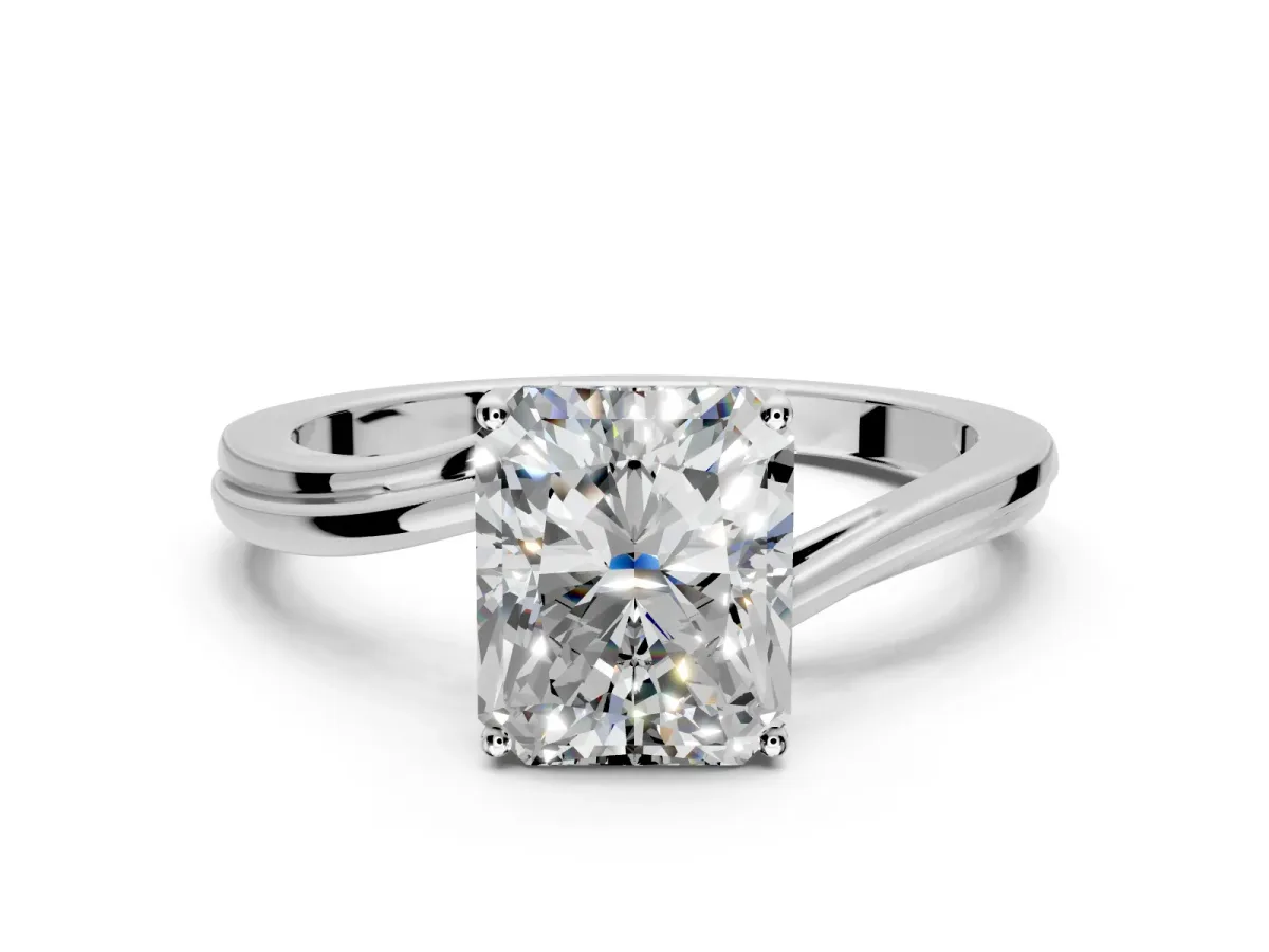 Solitaire Engagement Ring Setting for Radiant Cut Center with Plain Bypass Twist Band and Prong Head in Platinum