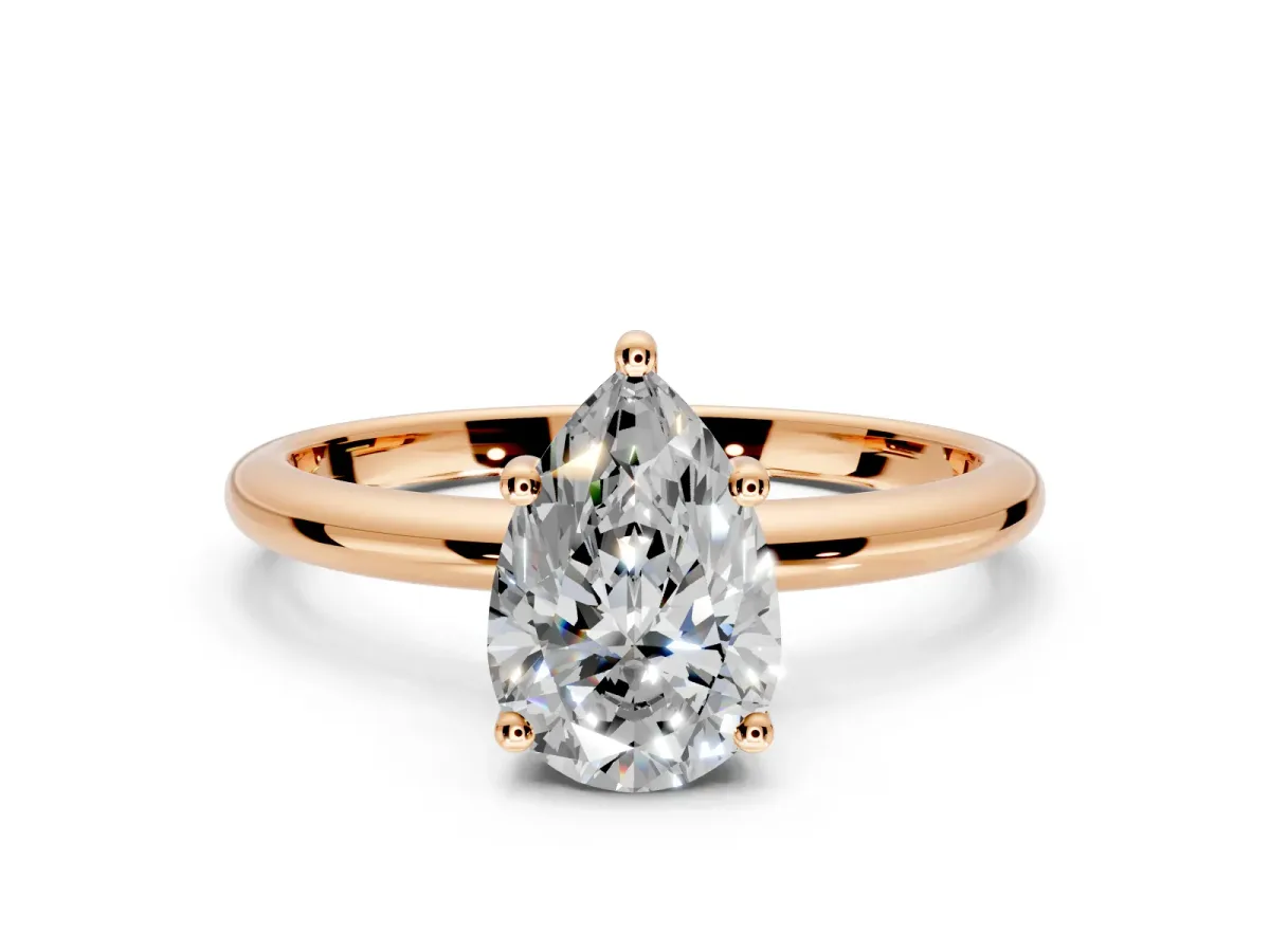 Hidden Halo Engagement Ring Setting for Pear-Shaped Center with Thin Round-Wire Band and Prong Head in Rose Gold