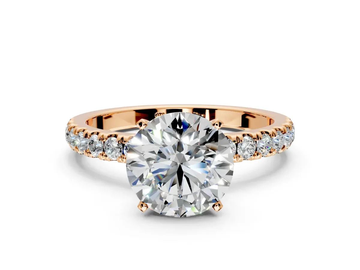 Open Basket Engagement Ring Setting for Round Cut Center with Pave Band and Prong Head in Rose Gold
