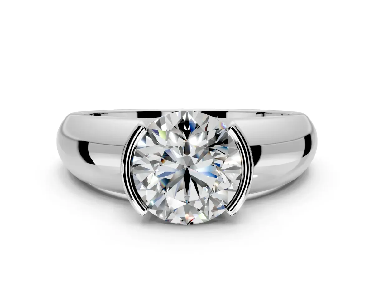 Tension Engagement Ring Setting for Round Cut Center with Wide Flat Band and Tension Head in Sterling Silver