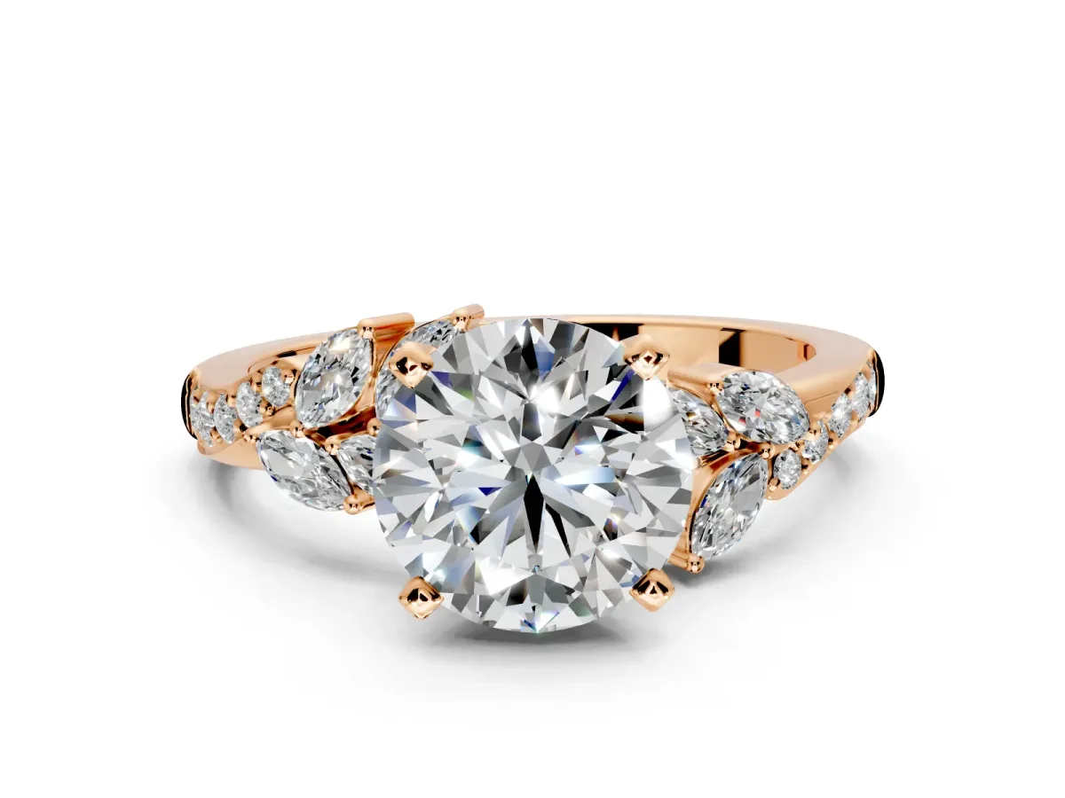 Solitaire Engagement Ring Setting for Round Cut Center with Marquise Accent Twist Band and Prong Head in Rose Gold