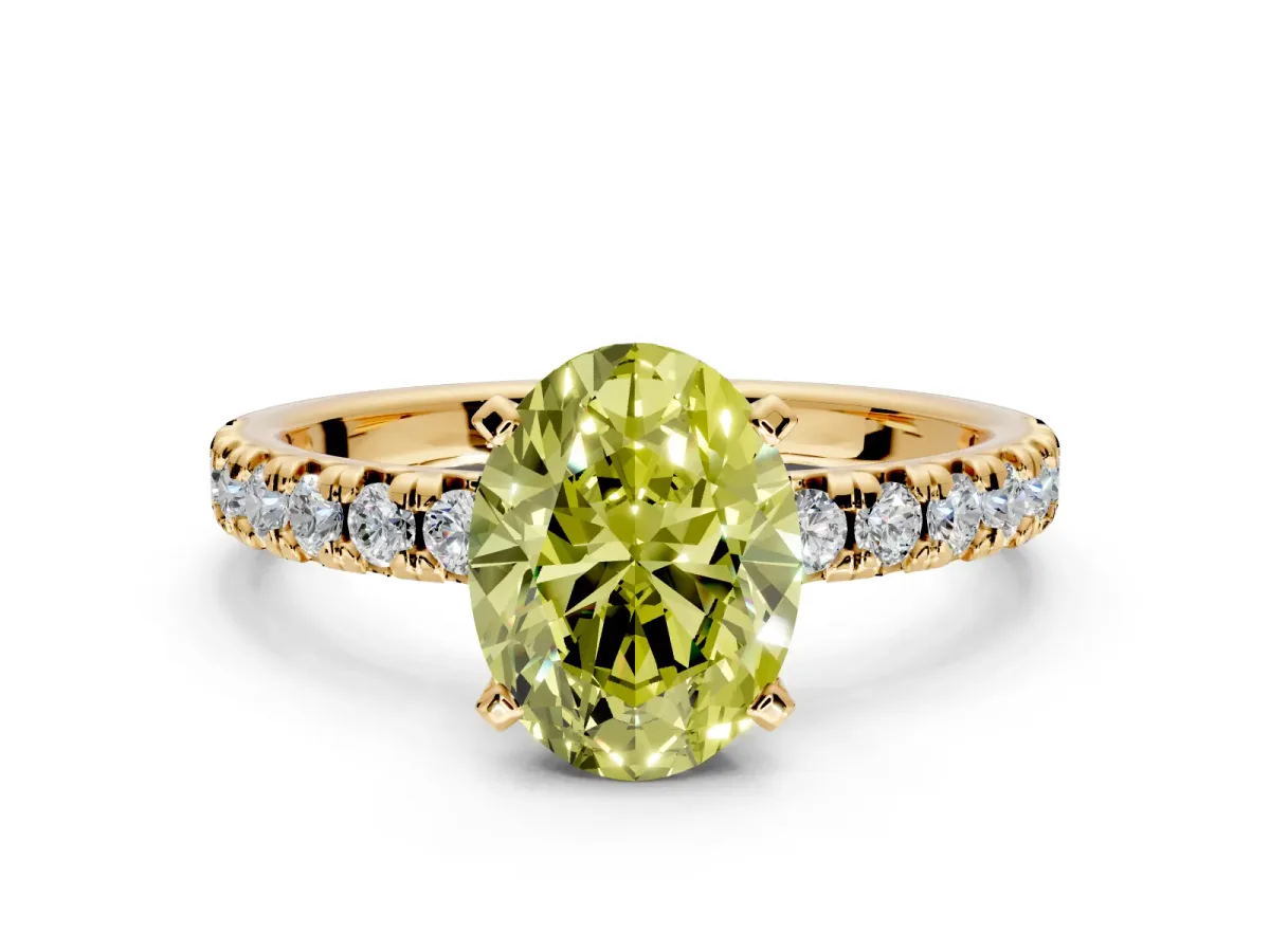 Solitaire Engagement Ring Setting for Fancy Yellow Oval Center with Large Accents and Prong Head in Yellow Gold
