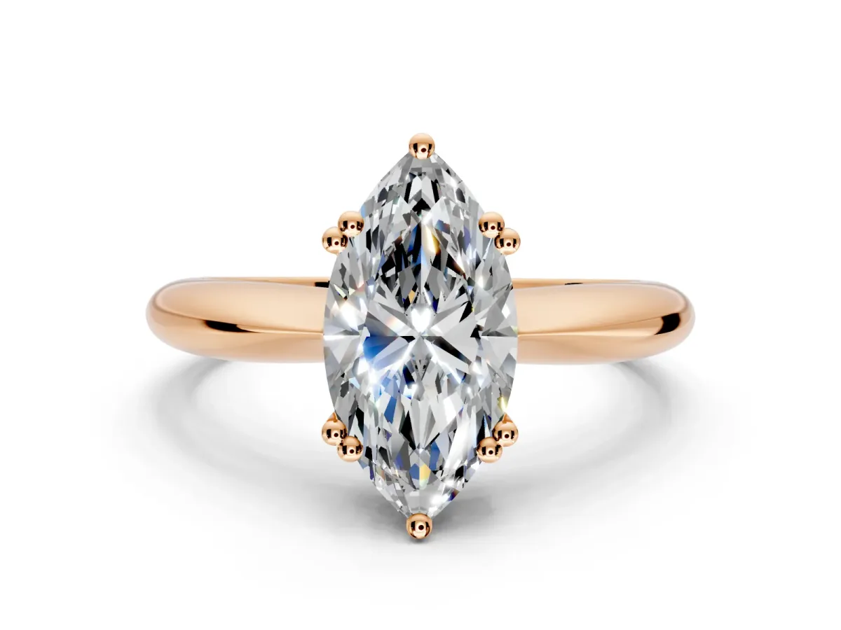 Solitaire Engagement Ring Setting for Marquise Center with Reverse Tapered Band and Prong Head in Rose Gold