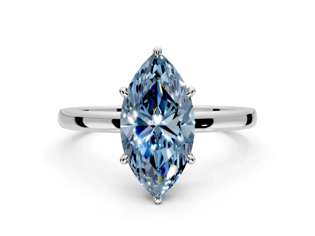 Hidden Halo Engagement Ring Setting for Fancy Blue Marquise Center with Plain Band and Tall Prong Head in Sterling Silver