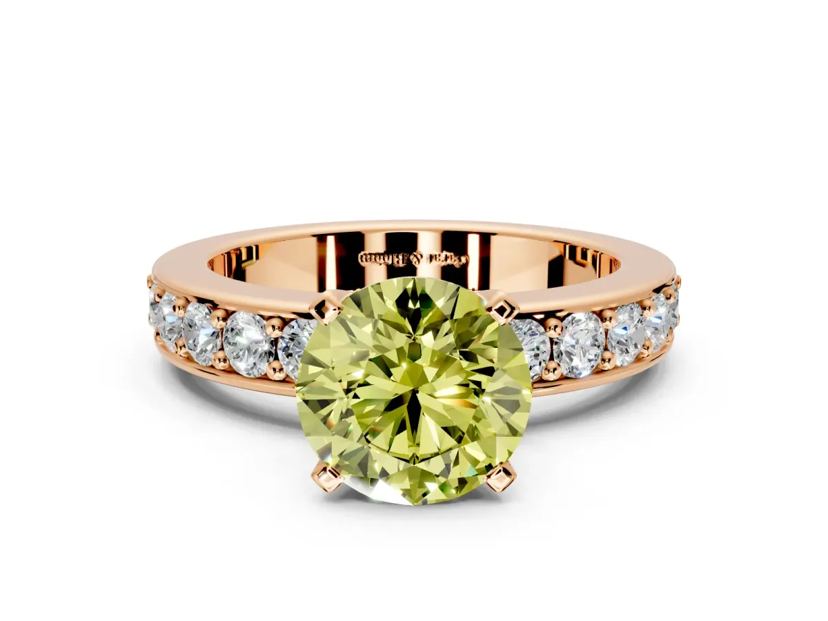 Solitaire Engagement Ring Setting for Fancy Yellow Round Cut Center with Channel-Set Accents and Prong Head in Rose Gold
