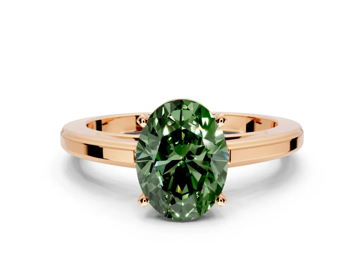 Solitaire Engagement Ring Setting for Fancy Green Oval Center with Flat-Sided Plain Band and Prong Head in Rose Gold