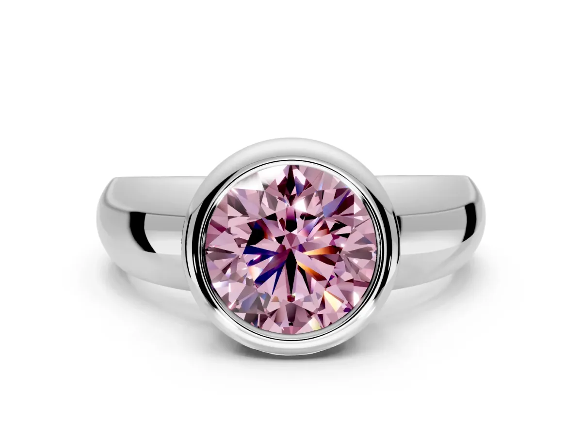 Solitaire Engagement Ring Setting for Fancy Pink Round Cut Center with Wide Band and Bezel Head in Platinum