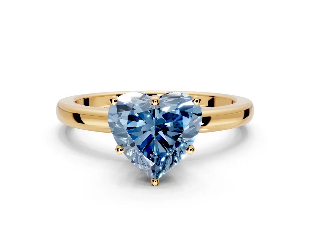 Solitaire Engagement Ring Setting for Fancy Blue Heart-Shaped Center with Plain Band and Tulip Prong Head in Yellow Gold