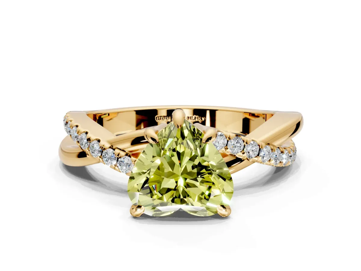 Solitaire Engagement Ring Setting for Fancy Yellow Heart-Shaped Center with Half-Pave Crossover Band and Prong Head in Yellow Gold
