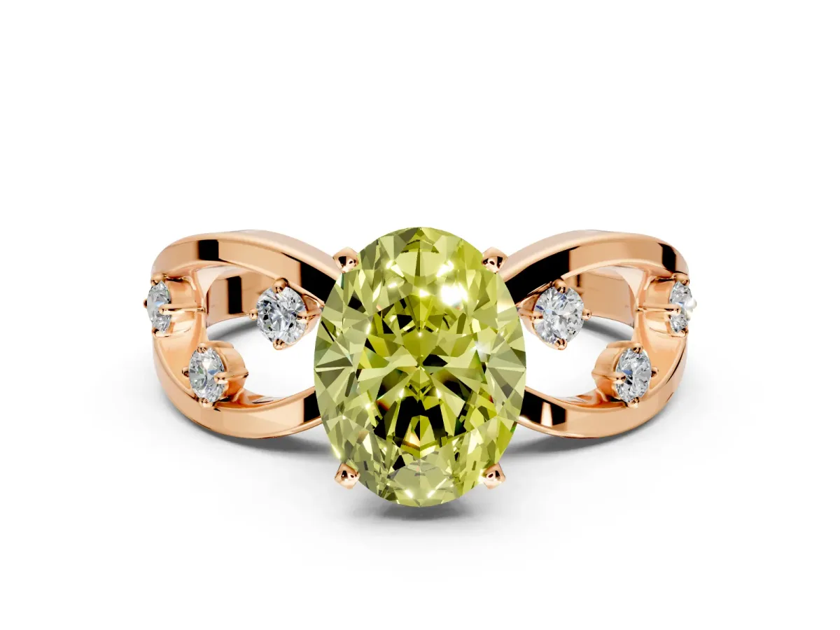 Solitaire Engagement Ring Setting for Fancy Yellow Oval Center with Criss-Cross Accent Band and Prong Head in Rose Gold