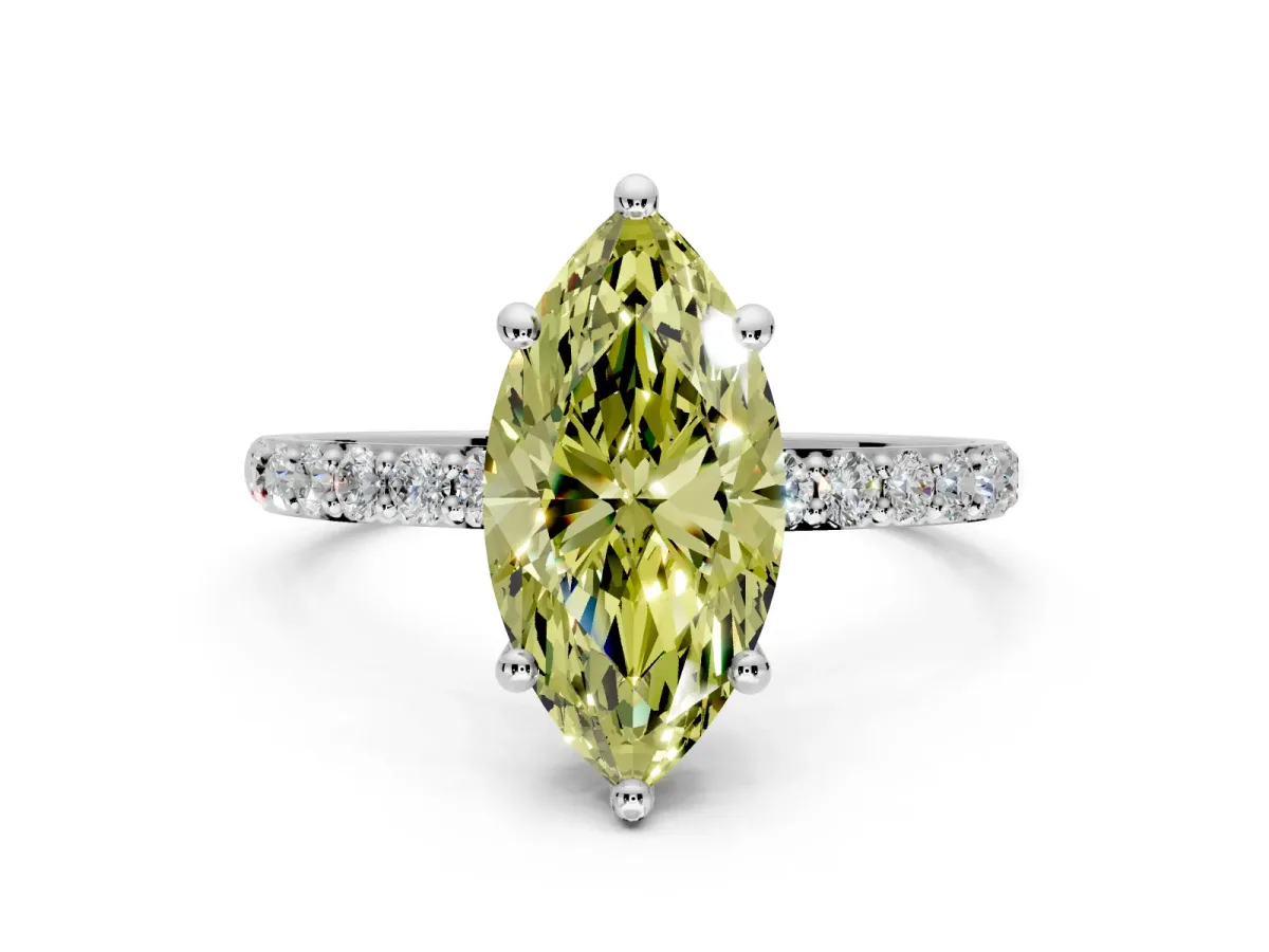 Solitaire Engagement Ring Setting for Fancy Yellow Marquise Center with Pave Accents and Prong Head in Platinum