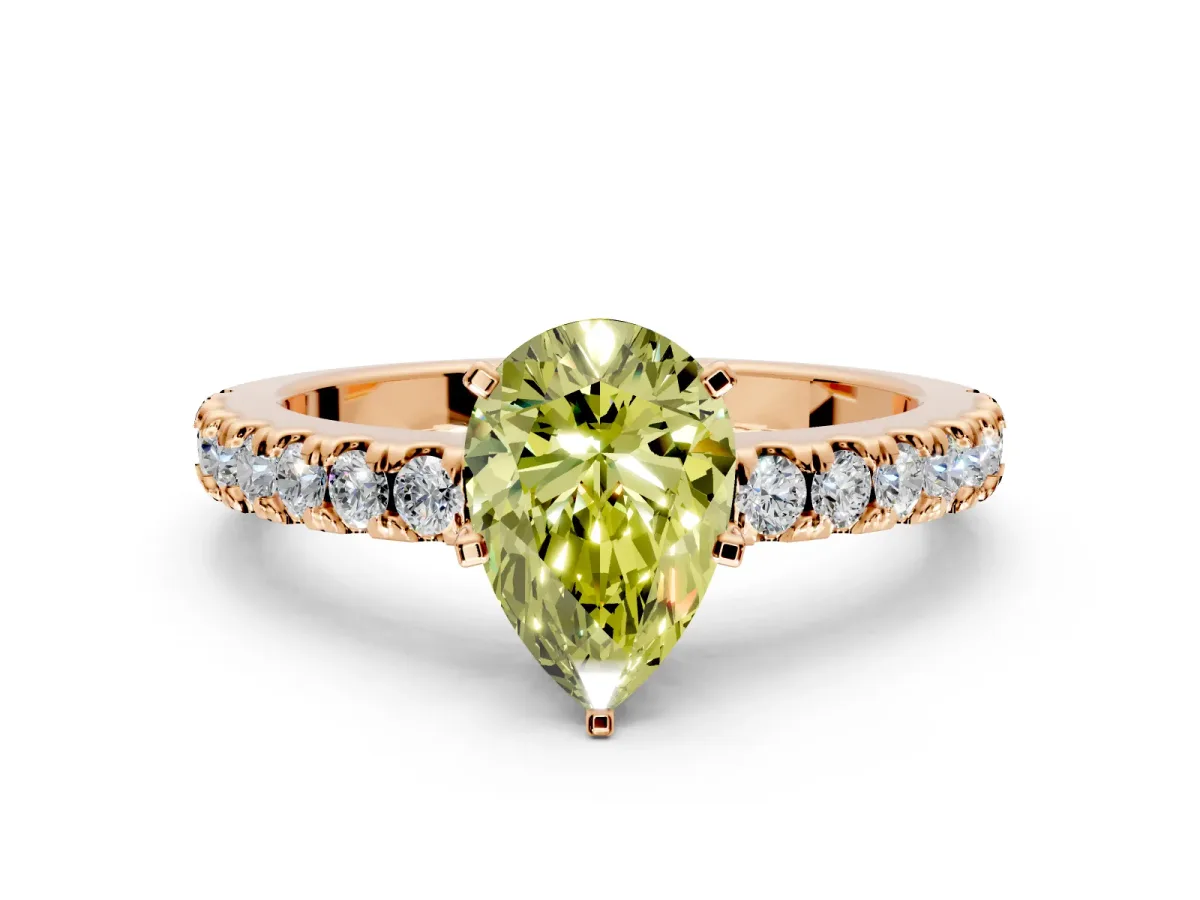 Solitaire Engagement Ring Setting for Fancy Yellow Pear-Shaped Center with Single Row Accent Band and Prong Head in Rose Gold