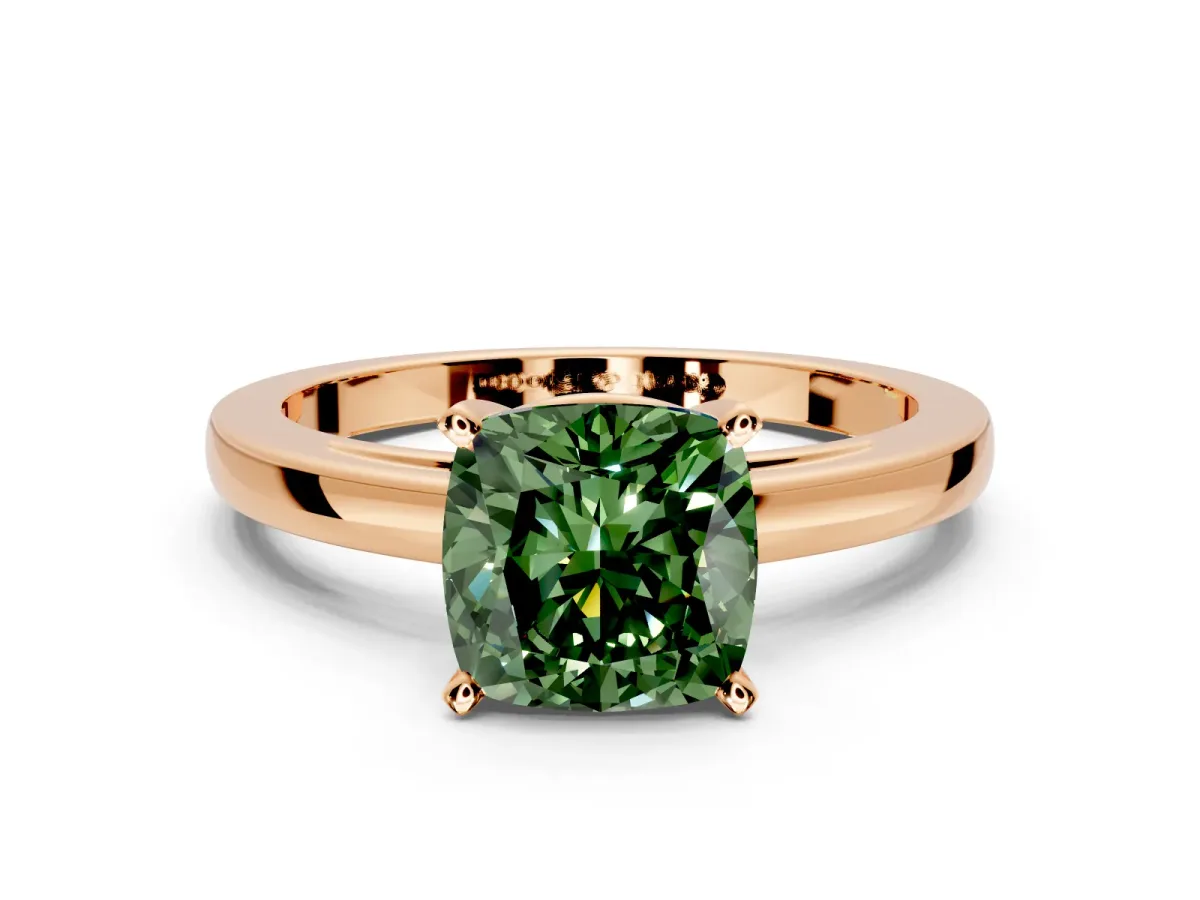 Solitaire Engagement Ring Setting for Fancy Green Cushion Cut Center with Basket Rail and Prong Head in Rose Gold