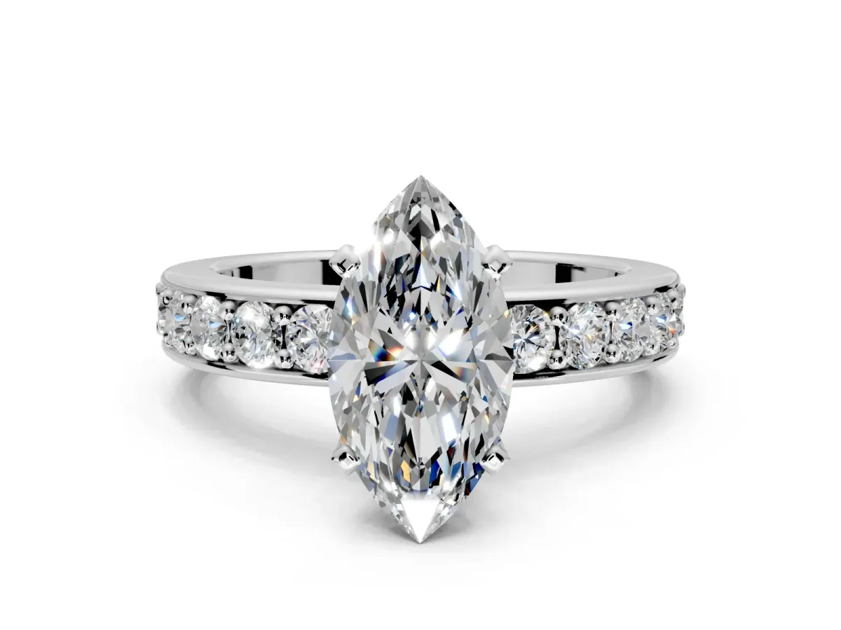 Solitaire Engagement Ring Setting for Marquise Center with Channel-Set Accents and Prong Head in Sterling Silver