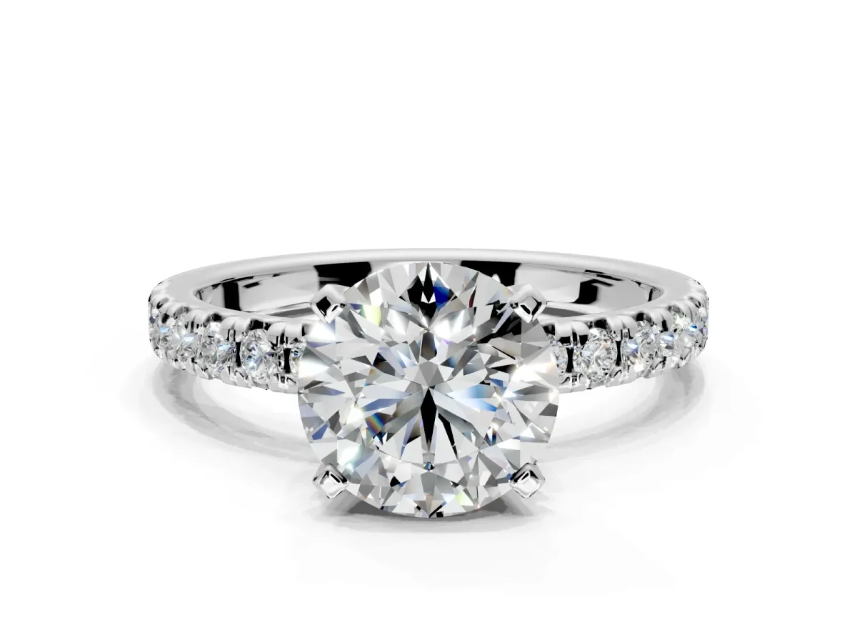 Solitaire Engagement Ring Setting for Round Cut Center with Large Accents and Prong Head in Sterling Silver