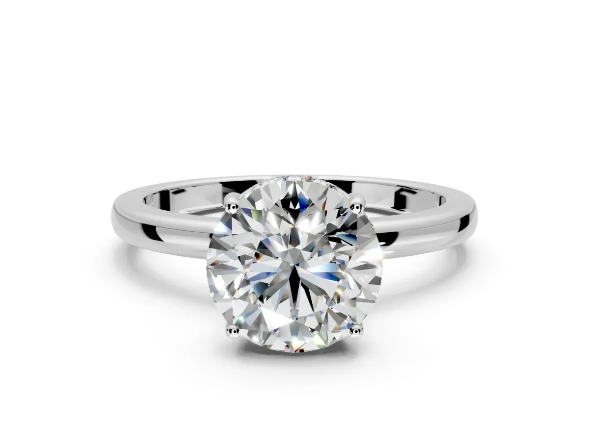 Solitaire Engagement Ring Setting for Round Cut Center with Fine Wire Band and Prong Head in Platinum
