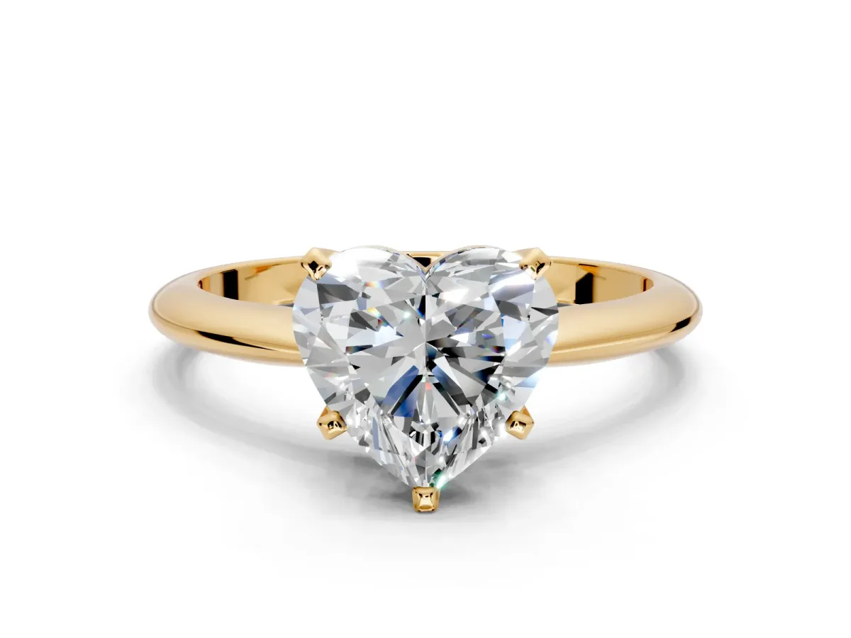 Solitaire Engagement Ring Setting for Heart-Shaped Center with Knife Ridge Band and Claw Prong Head in Yellow Gold