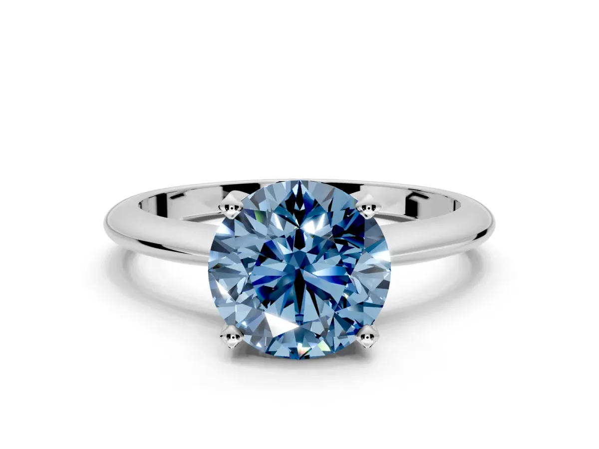 Solitaire Engagement Ring Setting for Fancy Blue Round Cut Center with Knife Ridge Band and Claw Prong Head in Sterling Silver