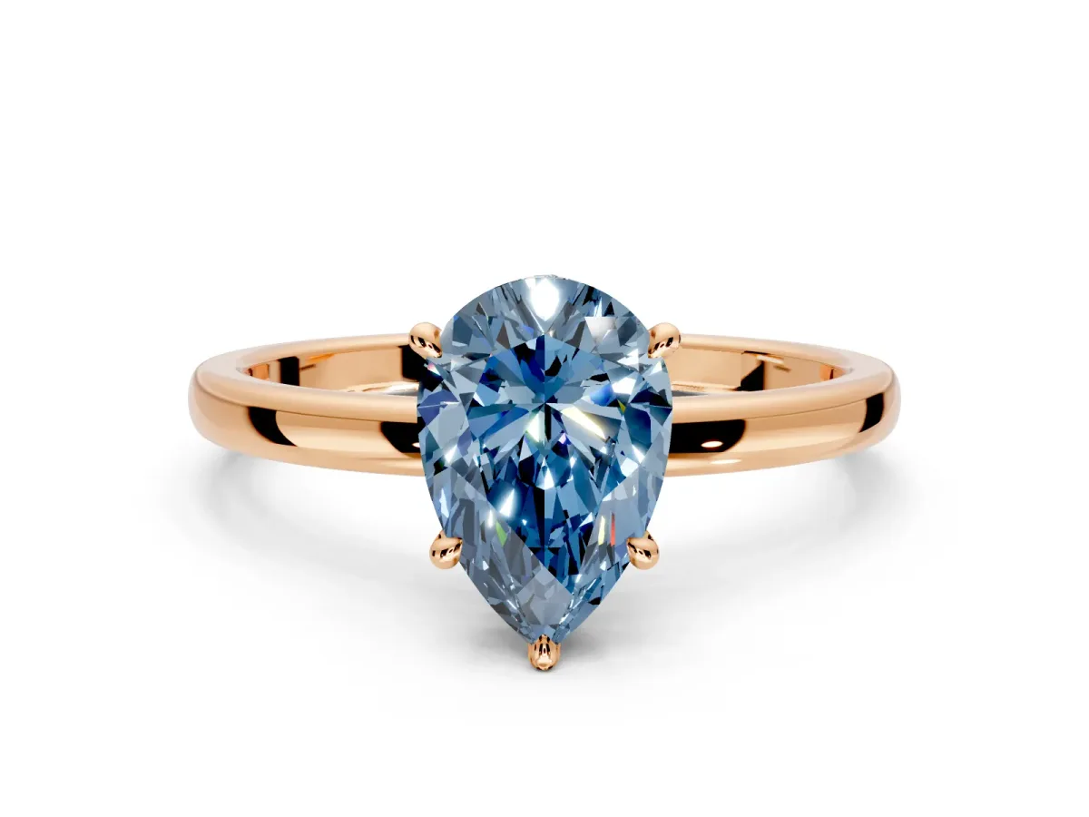 Hidden Halo Engagement Ring Setting for Fancy Blue Pear-Shaped Center with Plain Band and Tall Prong Head in Rose Gold