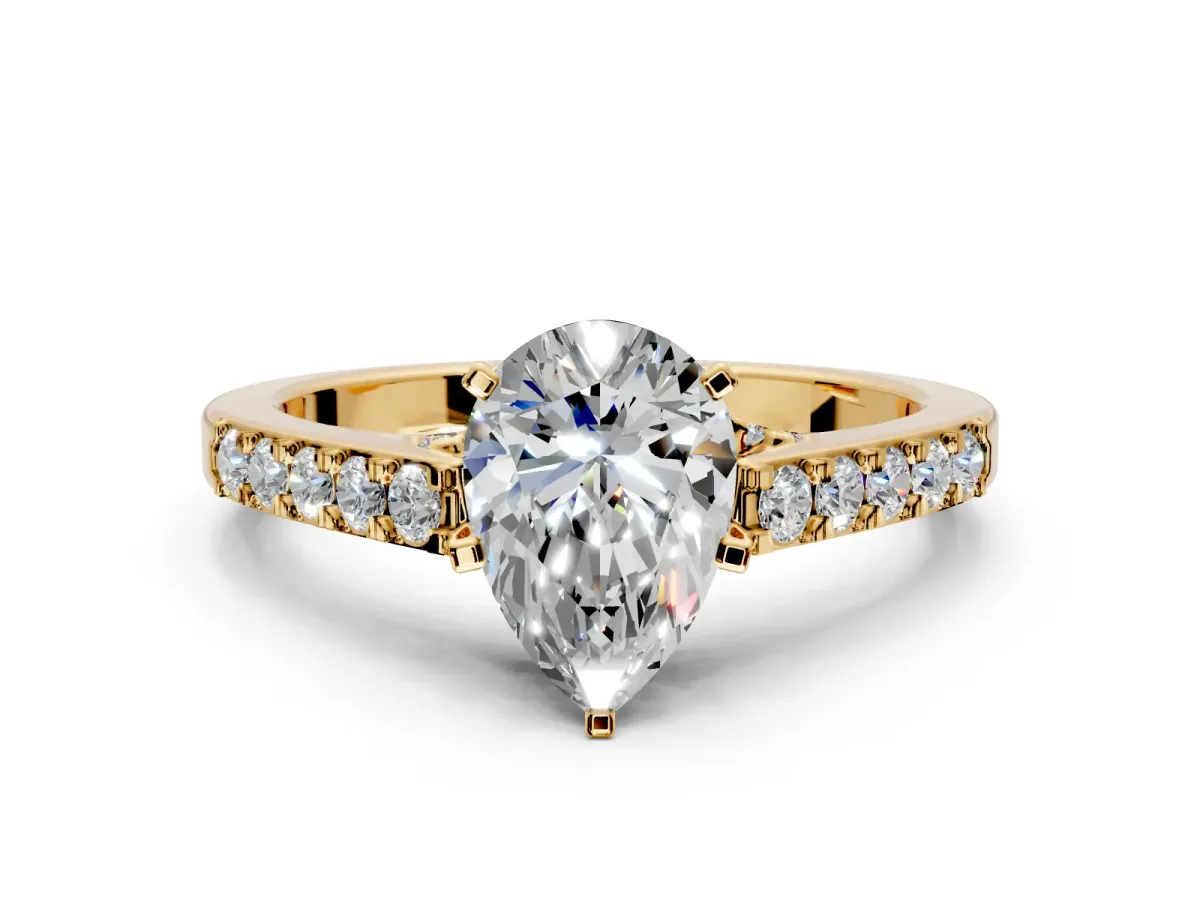 Solitaire Engagement Ring Setting for Pear-Shaped Center with Crossover Accents and Prong Head in Yellow Gold