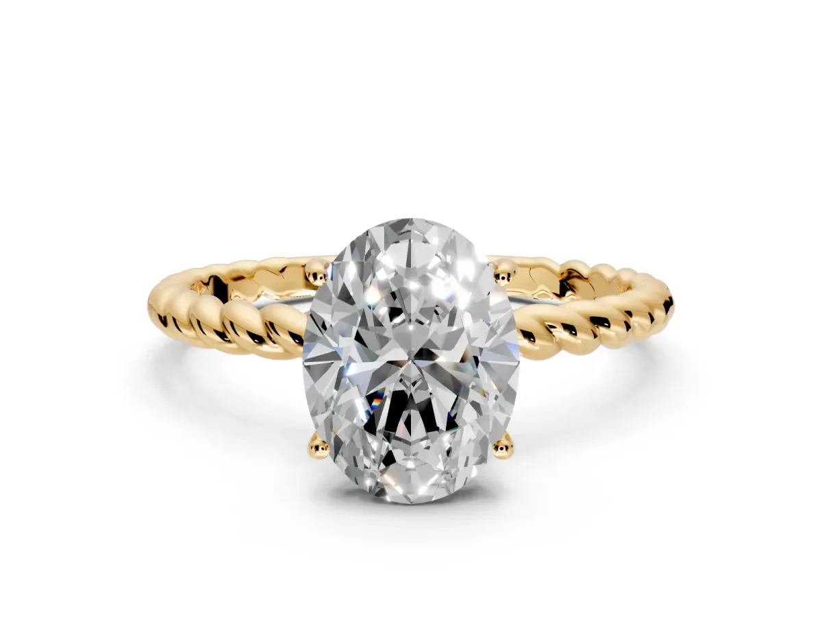 Solitaire Engagement Ring Setting for Oval Center with 2-Strand Rope Twist Band and Prong Head in Yellow Gold