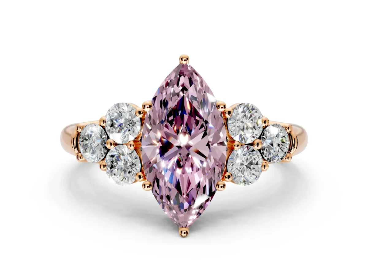 Cluster Engagement Ring Setting for Fancy Pink Marquise Center with Round Cut Accent Frame and Prong Head in Rose Gold