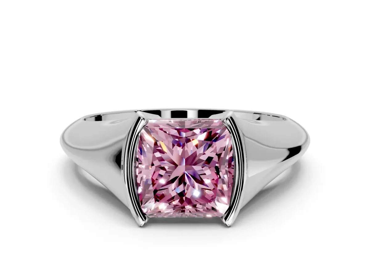 Tension Engagement Ring Setting for Fancy Pink Princess Cut Center with Wide Tapered Band and Tension Head in Sterling Silver