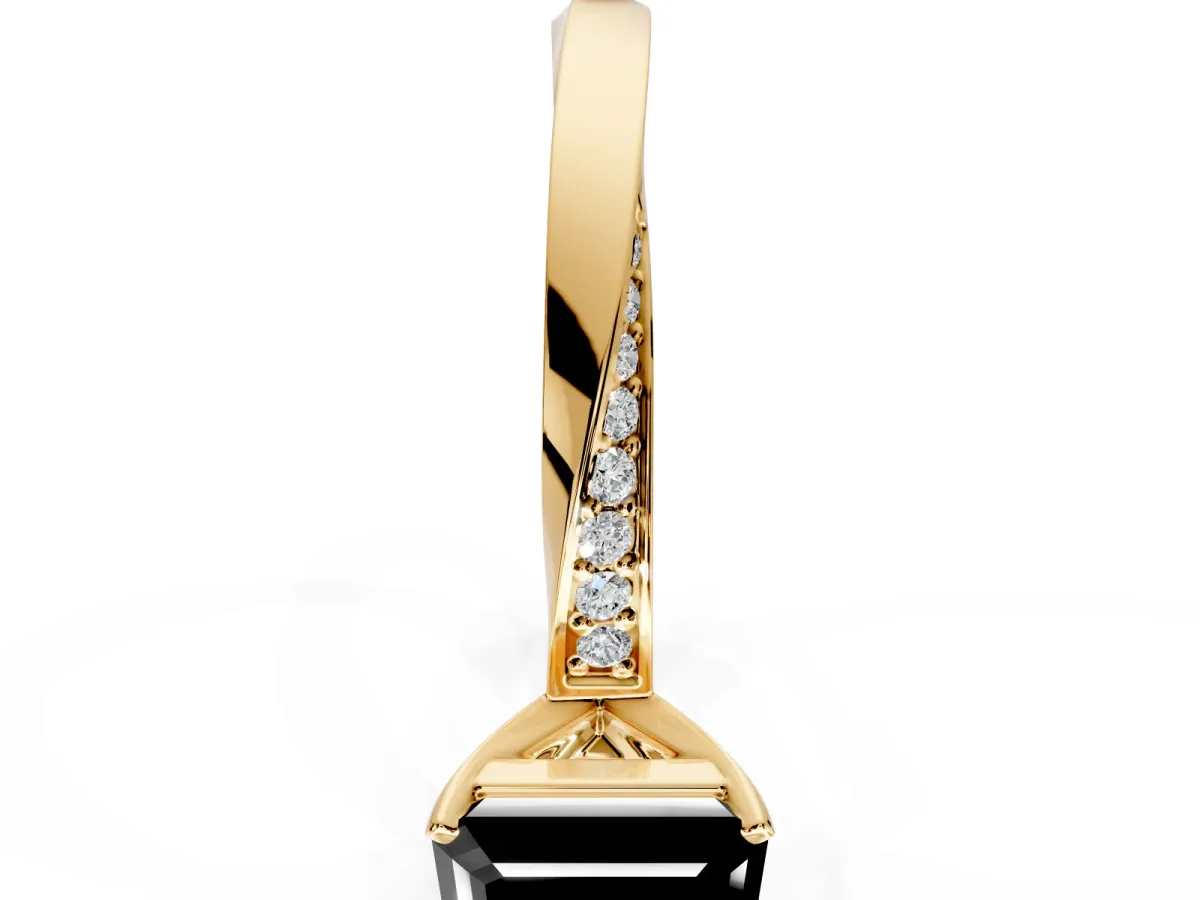 Side Accent Engagement Ring Setting for Fancy Black Emerald Cut Center with Accent Shoulders and Prong Head in Yellow Gold