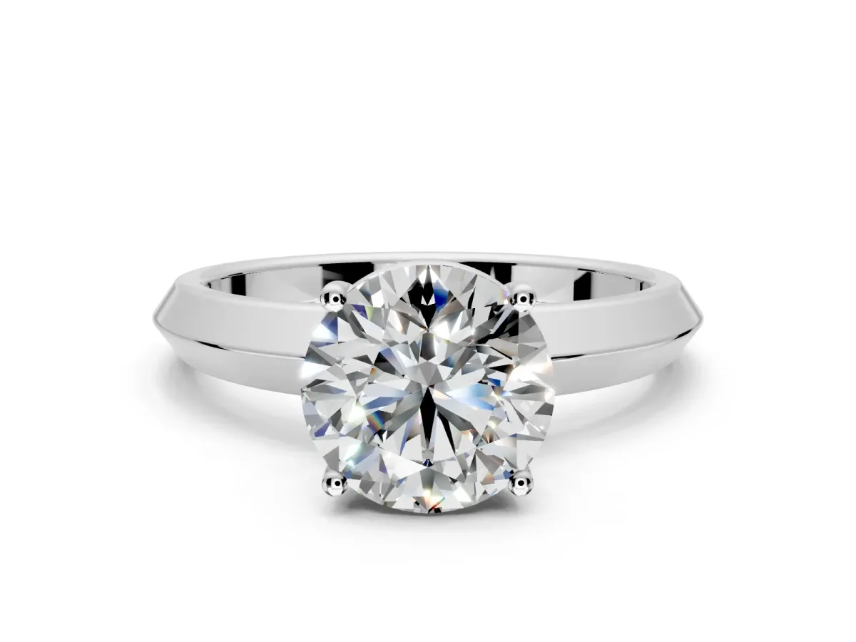 Solitaire Engagement Ring Setting for Round Cut Center with Wide Knife Ridge Band and Prong Head in Platinum