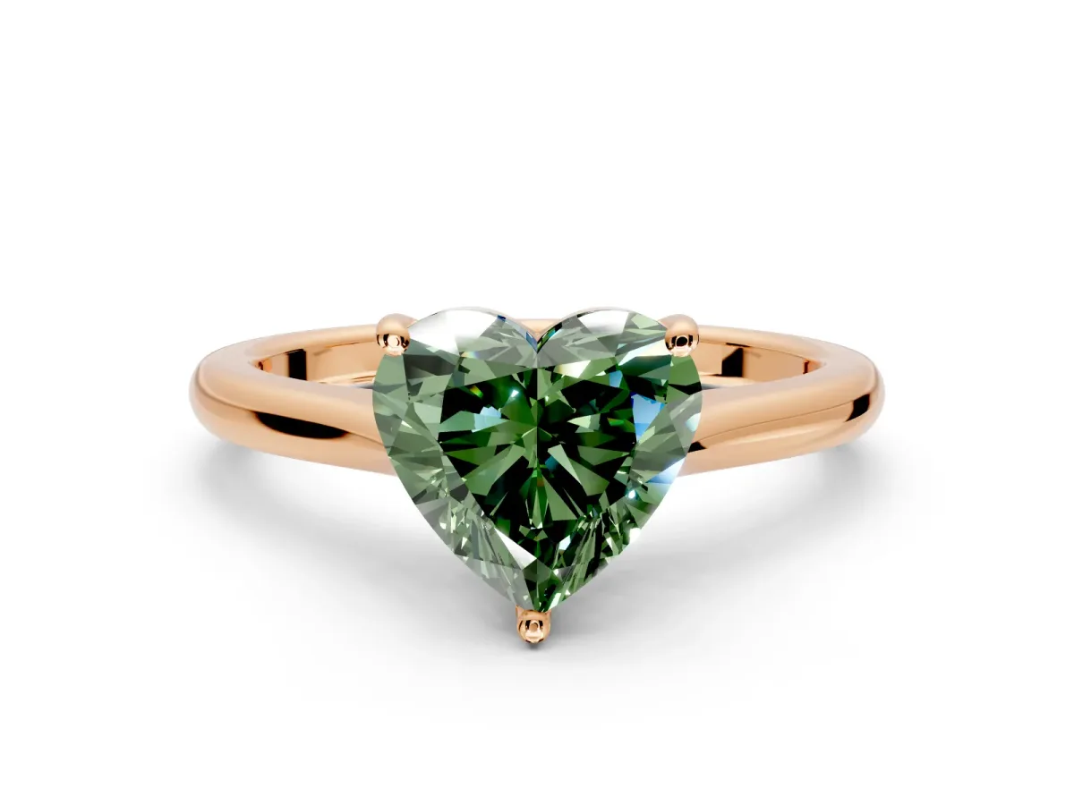 Solitaire Engagement Ring Setting for Fancy Green Heart-Shaped Center with Narrow Cathedral Band and Prong Head in Rose Gold