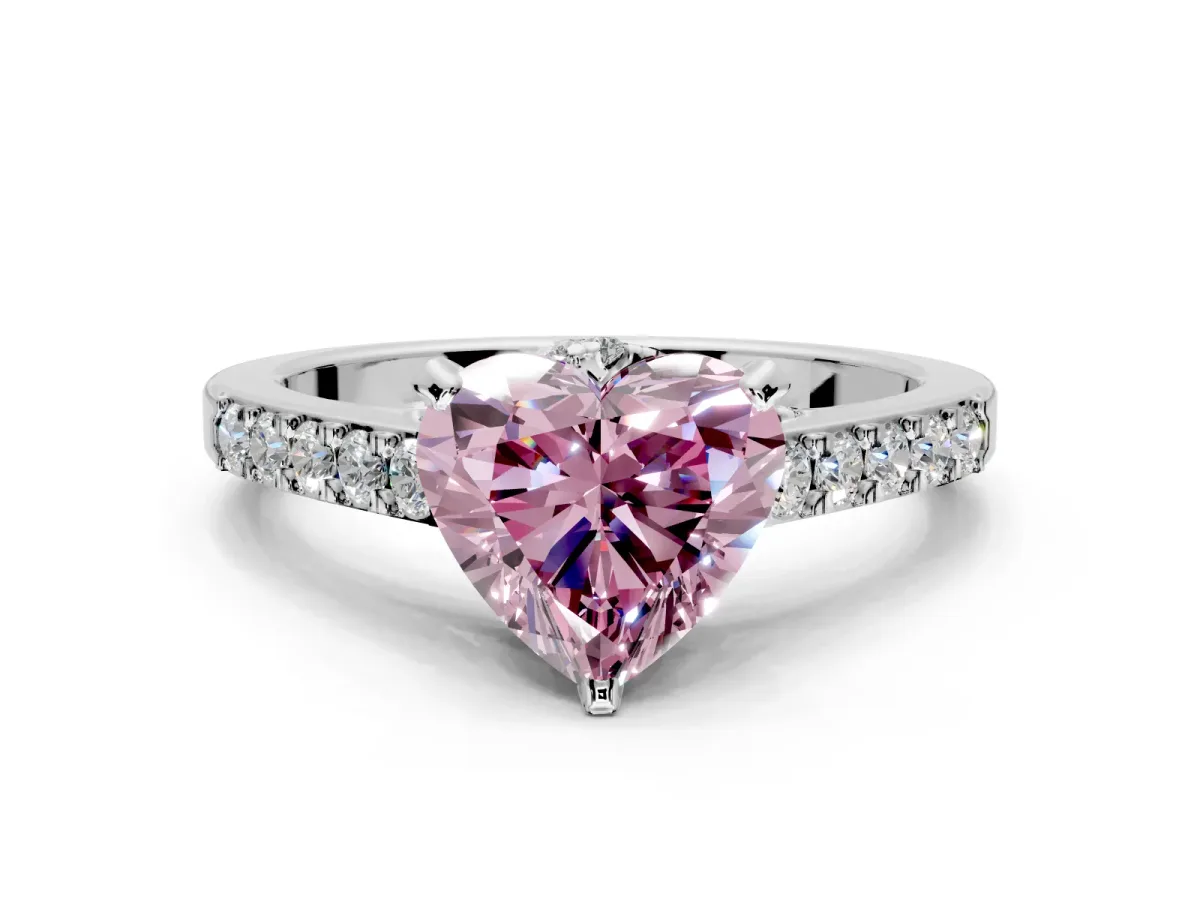 Solitaire Engagement Ring Setting for Fancy Pink Heart-Shaped Center with Crossover Accents and Prong Head in Platinum