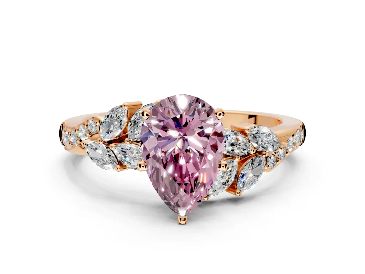 Solitaire Engagement Ring Setting for Fancy Pink Pear-Shaped Center with Marquise Accent Twist Band and Prong Head in Rose Gold