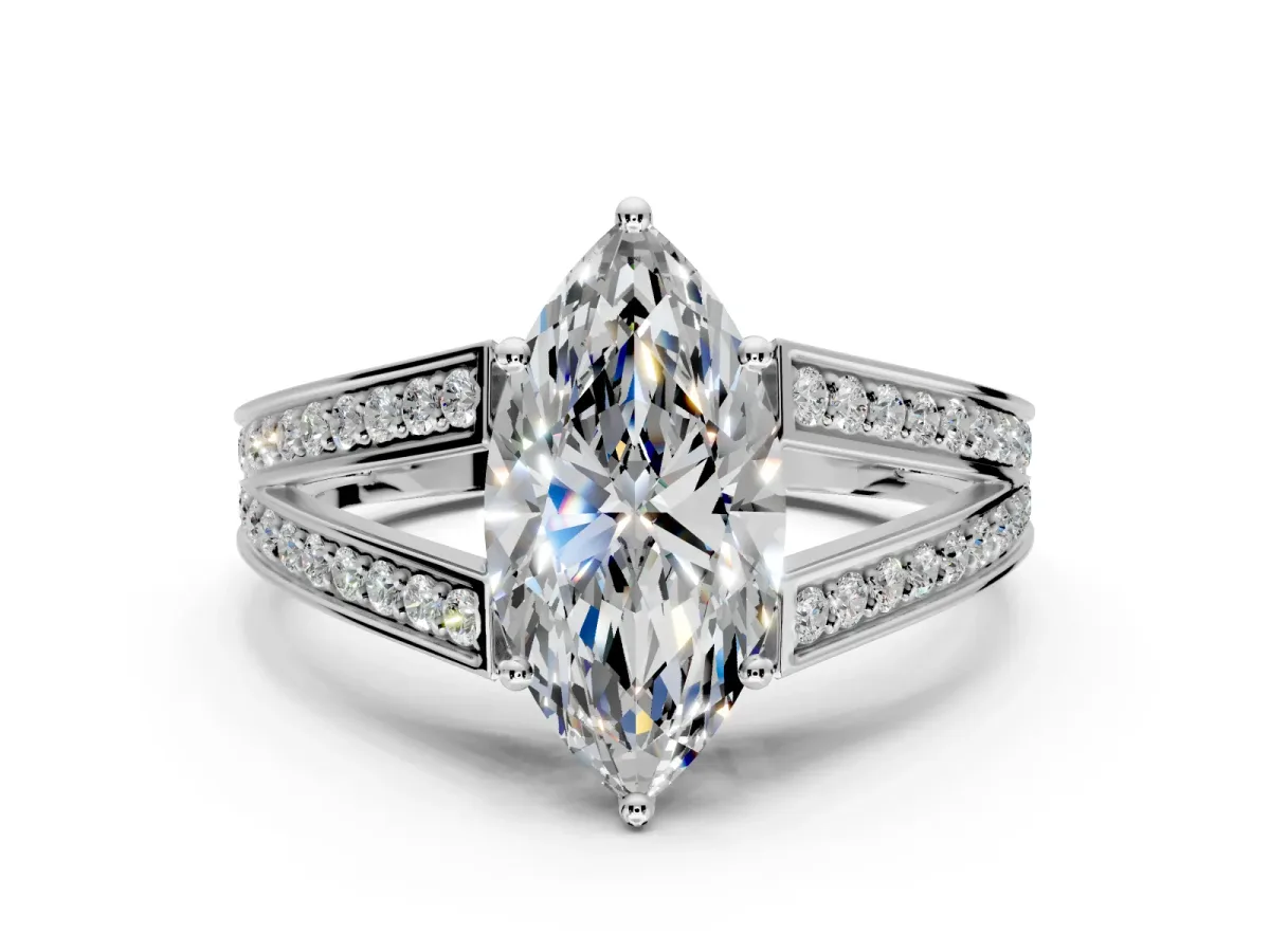 Split Shank Engagement Ring Setting for Marquise Center with Pave Split Shank and Prong Head in Platinum
