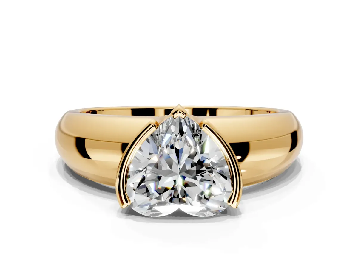 Tension Engagement Ring Setting for Heart-Shaped Center with Wide Flat Band and Tension Head in Yellow Gold