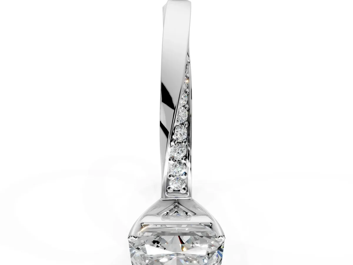 Side Accent Engagement Ring Setting for Radiant Cut Center with Accent Shoulders and Prong Head in Sterling Silver