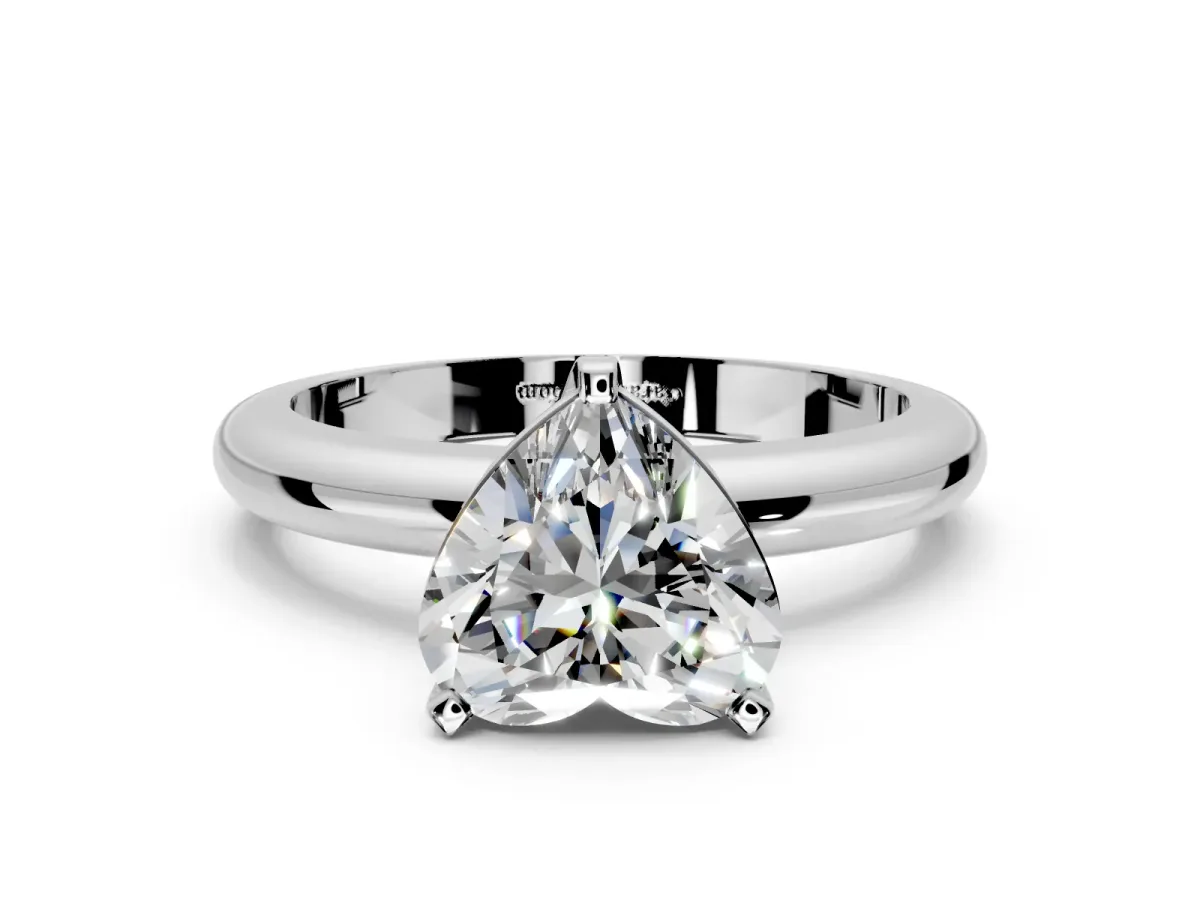 Solitaire Engagement Ring Setting for Heart-Shaped Center with Wire Band and Prong Head in Platinum
