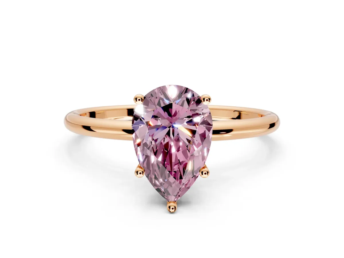 Solitaire Engagement Ring Setting for Fancy Pink Pear-Shaped Center with Straight Thin Band and Prong Head in Rose Gold