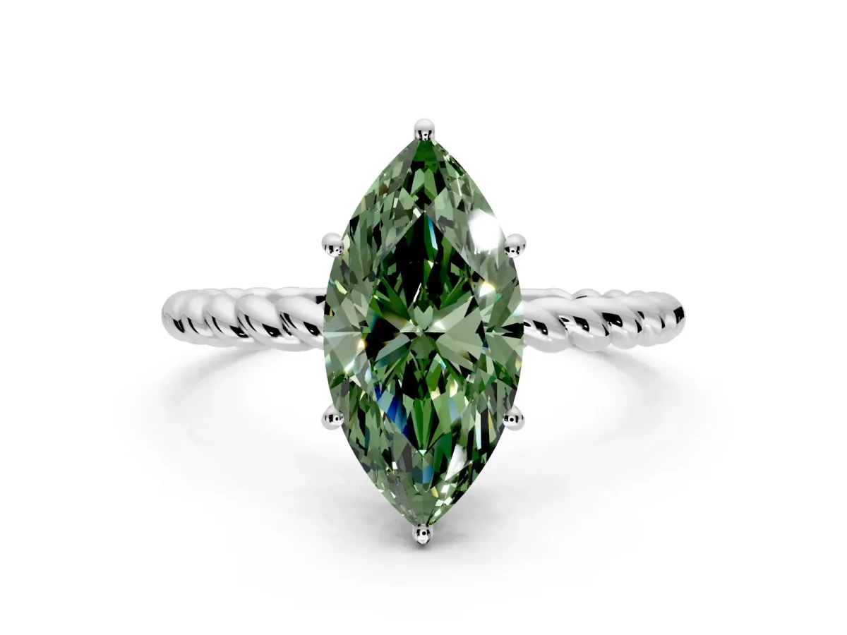 Solitaire Engagement Ring Setting for Fancy Green Marquise Center with Plain Twisted Rope Band and Prong Head in Sterling Silver