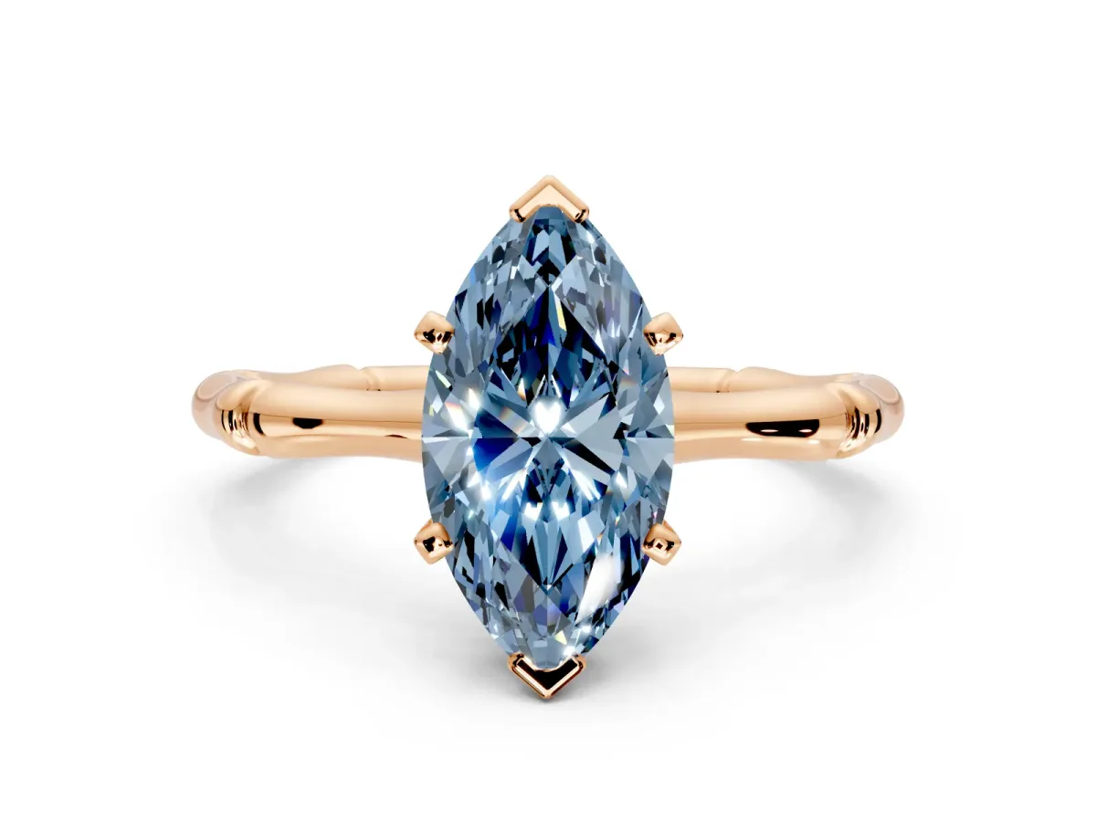 Solitaire Engagement Ring Setting for Fancy Blue Marquise Center with Bamboo Band and Prong Head in Rose Gold