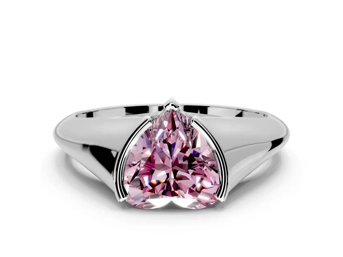 Tension Engagement Ring Setting for Fancy Pink Heart-Shaped Center with Wide Tapered Band and Tension Head in Sterling Silver