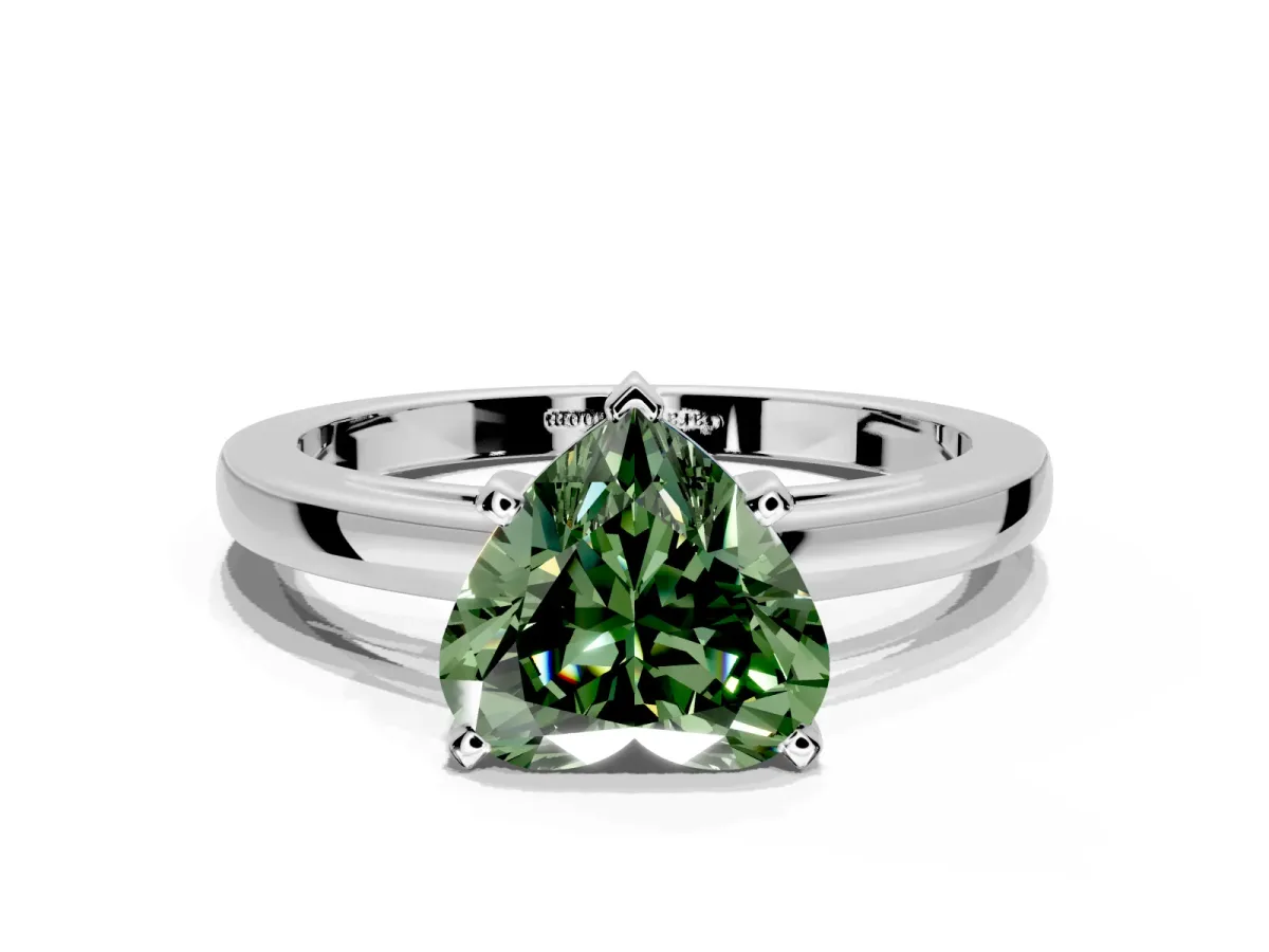 Solitaire Engagement Ring Setting for Fancy Green Heart-Shaped Center with Basket Rail and Prong Head in Sterling Silver