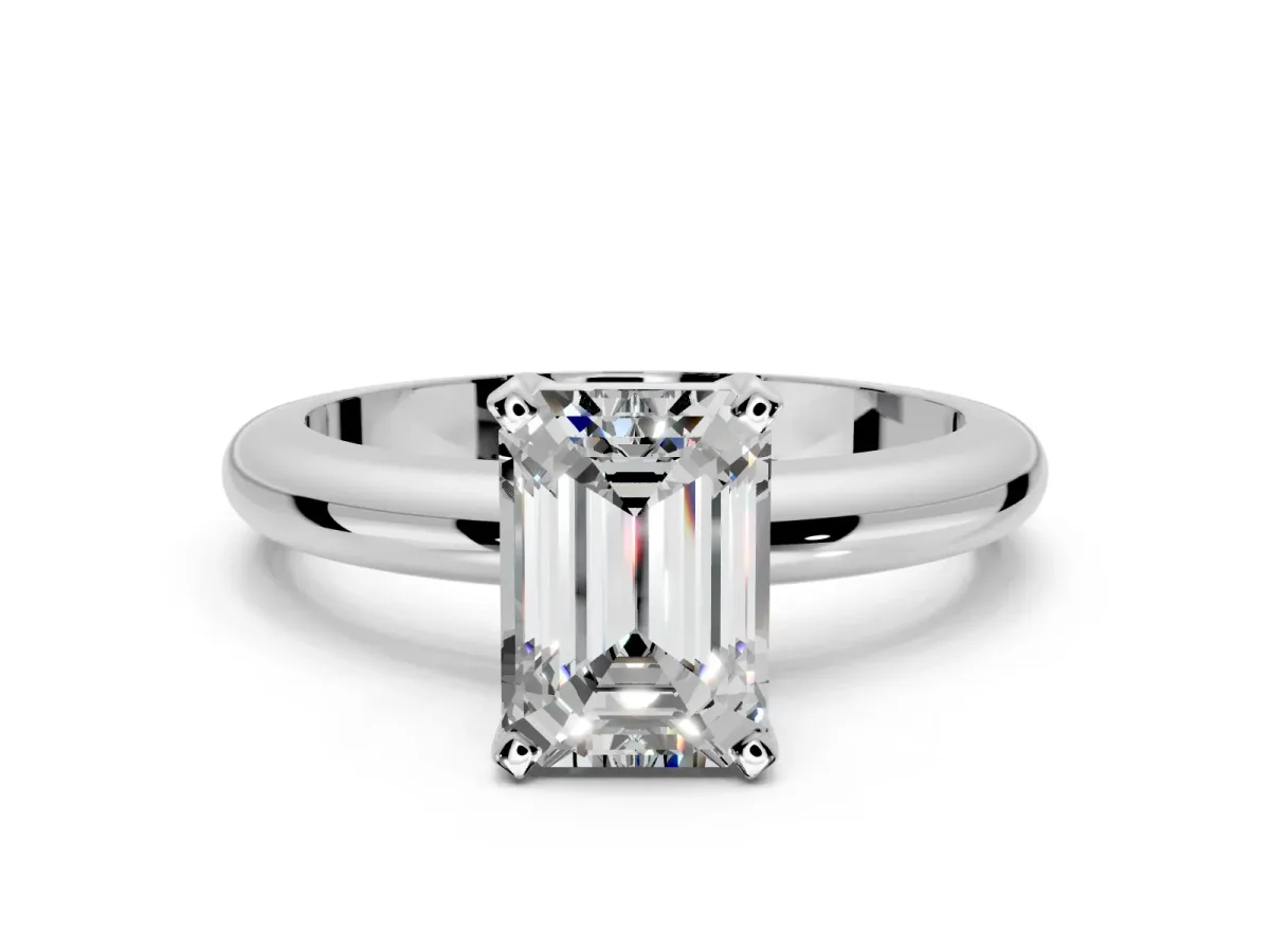 Solitaire Engagement Ring Setting for Emerald Cut Center with Wire Band and Prong Head in Sterling Silver
