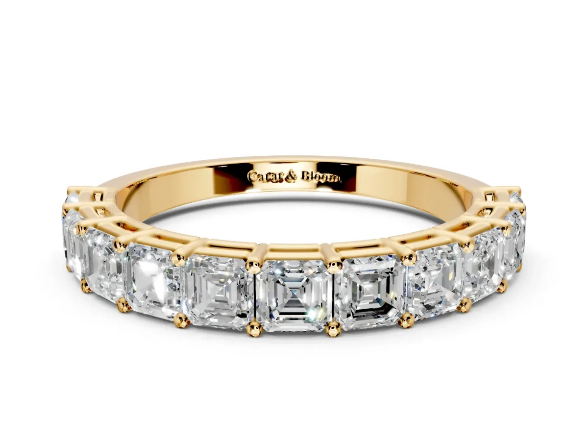 Asscher Cut Lab-Grown Diamond Half Eternity Wedding Band with Shared-Prong Setting in Yellow Gold