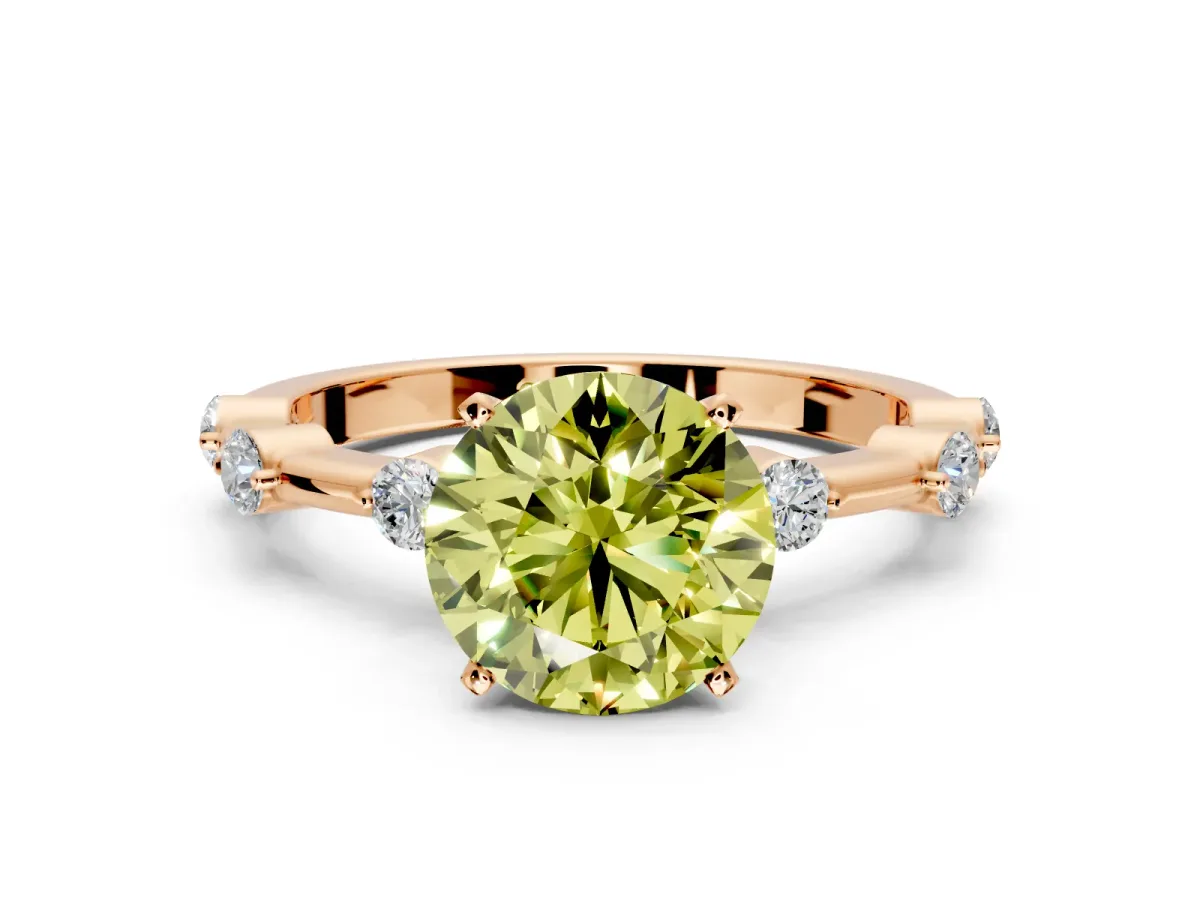 Solitaire Engagement Ring Setting for Fancy Yellow Round Cut Center with Bezel Station Band and Prong Head in Rose Gold