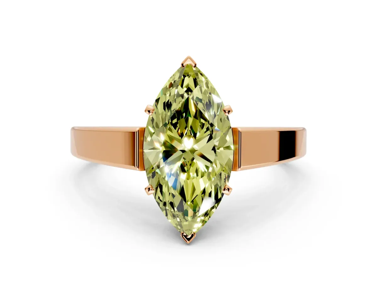 Solitaire Engagement Ring Setting for Fancy Yellow Marquise Center with Tapered Split Shoulders and Prong Head in Rose Gold
